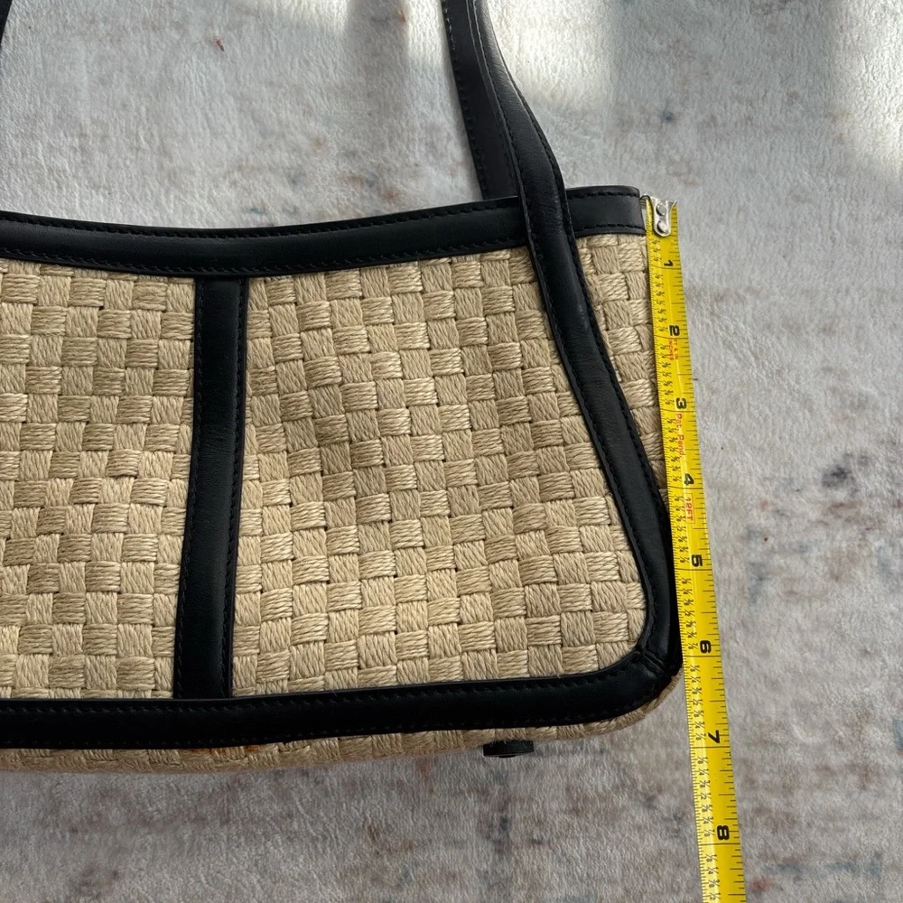 Antonio Melani Black Leather Straw Shoulder Bag - Picture 6 of 6